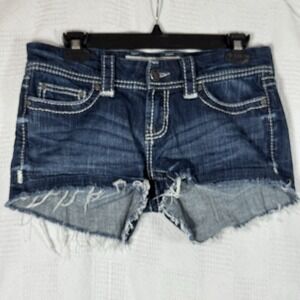 Buckle BKE Shorts Womens Size 27 Blue Sabrina Denim Jean Thick Stitch Frayed Hem